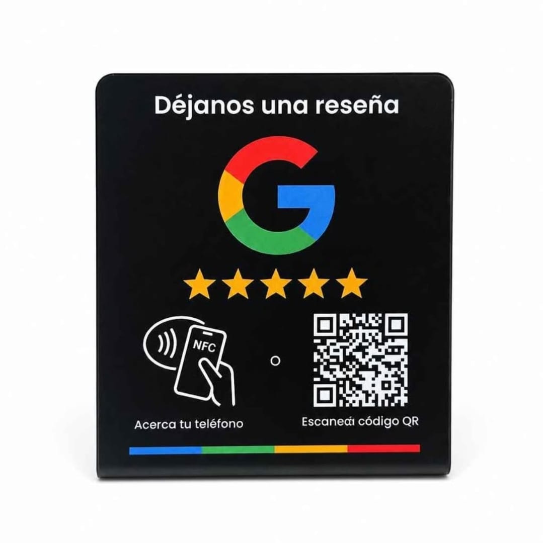 Placa Más Reseñas Negra — frente